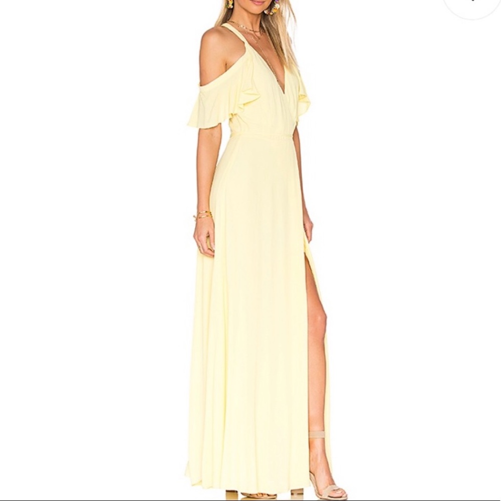 Privacy Please light Butter Yellow Pastel Maxi wrap tie Dress Wedding Guest